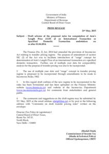 Government of India Ministry of Finance Department of Revenue Central Board of Direct Taxes PRESS RELEASE 21st May, 2015