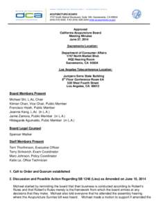 California Acupuncture Board - Meeting Minutes June 27, 2014