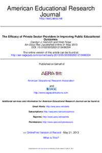American Educational Research Journal http://aerj.aera.net The Efficacy of Private Sector Providers in Improving Public Educational Outcomes