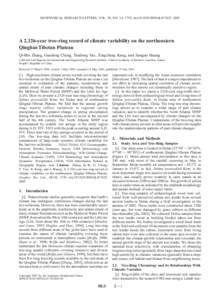 GEOPHYSICAL RESEARCH LETTERS, VOL. 30, NO. 14, 1739, doi:[removed]2003GL017425, 2003  A 2,326-year tree-ring record of climate variability on the northeastern Qinghai-Tibetan Plateau Qi-Bin Zhang, Guodong Cheng, Tandong Y