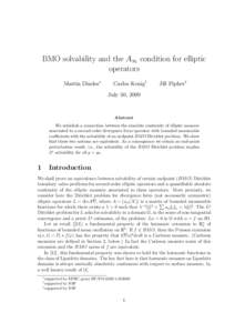 BMO solvability and the A∞ condition for elliptic operators Martin Dindos∗ Carlos Kenig†