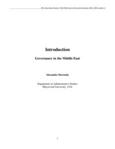 The Innovation Journal: The Public Sector Innovation Journal, 18(1), 2013, article 1.  Introduction Governance in the Middle East  Alexander Dawoody