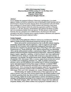 AERA	
  2016	
  Discovery	
  Symposium	
   AERA 2016 Symposium Session: Discovery-Based STEM Learning 2.0: Are We There Yet? Chair: Dor Abrahamson Organizer: Kiera Chase Discussant: Douglas Clements