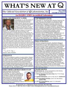 WHAT’S NEW AT Q 88 The Official Newsletter of Q Laboratories, Inc.  May 2014