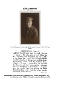 Wark, Alexander ASCPortrait of Alexander Wark among NSW Servicemen Portraits1918-19 NSW State Library.