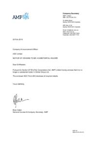 Company Secretary AMP Limited ABN: [removed] Alfred Street Sydney NSW 2000 Australia GPO Box 4134