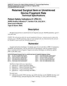 Retained Surgical Item or Unretrieved Device Fragment Rate - Patient Safety Indicators #21 Technical Specifications