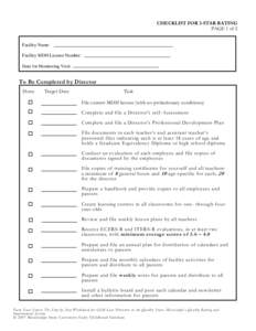 CHECKLIST FOR 3-STAR RATING PAGE 1 of 2 Facility Name: Facility MDH License Number: Date for Monitoring Visit: