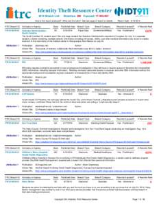 Identity Theft Resource Center 2014 Breach List: Breaches: 480 Exposed: 17,508,452  How is this report produced? What are the rules? See last page of report for details.