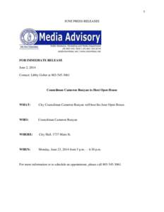 1  JUNE PRESS RELEASES FOR IMMEDIATE RELEASE June 2, 2014