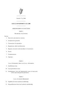 ———————— Number 37 of 2001 ———————— LOCAL GOVERNMENT ACT, 2001 ———————— ARRANGEMENT OF SECTIONS