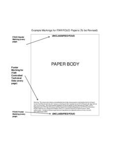 Example Markings for ITAR/FOUO Papers (To be Revised) FOUO Header Marking (every page)  UNCLASSIFIED/FOUO