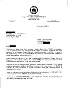 STATE OF NEW YORK OFFICE OF THE MEDICAID INSPECTOR GENERAL 800 North Pearl Street Albany, New York[removed]ANDREW M. CUOMO GOVERNOR