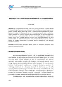 Journal of Identity and Migration Studies Volume 5, number 2, 2011 Why Do We Feel European? Social Mechanisms of European Identity  Geetha GARIB