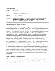 Step 4 - Evaluation of Alternative Verification Approaches For Greenhouse Gas Reporting Rule Subparts for which Reporting of Inputs to Emission Equations was Deferred to March 31, 2015