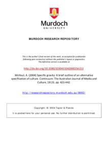 MURDOCH RESEARCH REPOSITORY  This is the author’s final version of the work, as accepted for publication following peer review but without the publisher’s layout or pagination. The definitive version is available at
