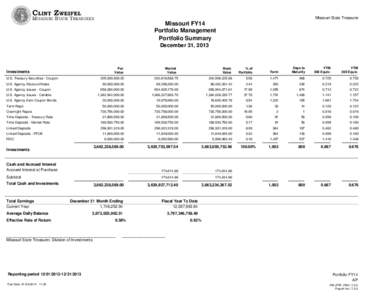 Missouri State Treasurer  Missouri FY14 Portfolio Management Portfolio Summary December 31, 2013