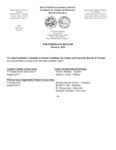 Senator Harvey S. Peeler, Jr. Chairman Senator Thomas C. Alexander Senator J. Yancey McGill Senator Robert W. Hayes, Jr.