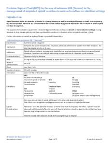 Decision Support Tool (DST) for the use of naloxone HCl (Narcan) in the management of suspected opioid overdose in outreach and harm reduction settings Introduction Opioid overdose that is not detected or treated in a ti