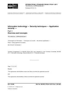 INTERNATIONAL STANDARD ISO/IEC[removed]:2011 TECHNICAL CORRIGENDUM 1 Published[removed]INTERNATIONAL ORGANIZATION FOR STANDARDIZATION INTERNATIONAL ELECTROTECHNICAL COMMISSION