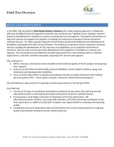 Field Test Overview  ROLES AND EXPECTATIONS In fall 2009, CQL launched its What Really Matters Initiative with a wide reaching approach to collaborate with long-standing friends and supporters and with new constituencies