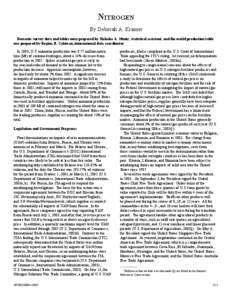 NITROGEN By Deborah A. Kramer Domestic survey data and tables were prepared by Nicholas A. Muniz, statistical assistant, and the world production table was prepared by Regina R. Coleman, international data coordinator. I