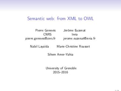 Semantic web: from XML to OWL Pierre Genevès CNRS  Nabil Layaïda
