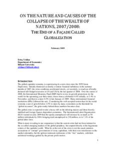 ON THE NATURE AND CAUSES OF THE COLLAPSE OF THE WEALTH OF NATIONS, [removed]: THE END OF A FAÇADE CALLED GLOBALIZATION February 2009