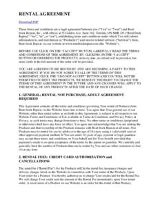 RENTAL AGREEMENT Download PDF These terms and conditions are a legal agreement between you (“You” or “Your”) and Rent frock Repeat, Inc., with offices at 35 Golden Ave, Suite 102, Toronto, ON M6R 2J5 (“Rent fro