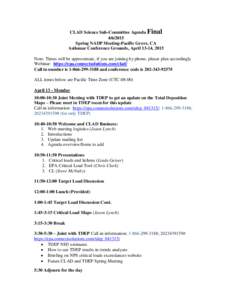 CLAD (Critical Loads Ad Hoc) Agenda (Dec 30, 2008 draft)