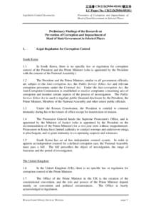 立法會 CB[removed])號文件 LC Paper No. CB[removed]) Legislative Council Secretariat Prevention of Corruption and Impeachment of Head of State/Government in Selected Places