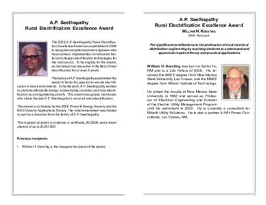 A.P. Seethapathy Rural Electrification Excellence Award A.P. Seethapathy Rural Electrification Excellence Award WILLIAM H. KERSTING