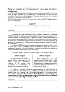 PRISE EN COMPTE D’URBANISME DE L’ENVIRONNEMENT DANS LES DOCUMENTS  L’objet de cette fiche est d’apporter des éléments méthodologiques afin d’aider à la prise en