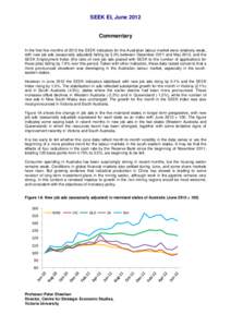 SEEK EI, June[removed]Commentary In the first five months of 2012 the SEEK indicators for the Australian labour market were relatively weak, with new job ads (seasonally adjusted) falling by 5.0% between December 2011 and 