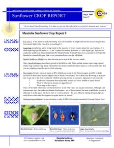 NATIONAL SUNFLOWER ASSOCIATION OF CANADA  Sunflower CROP REPORT Aug 3, 2009 Report 9
