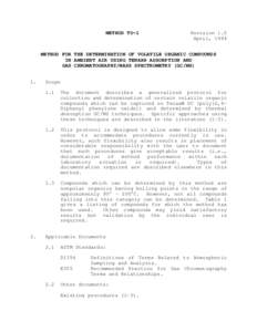 METHOD TO-1  Revision 1.0 April, 1984  METHOD FOR THE DETERMINATION OF VOLATILE ORGANIC COMPOUNDS