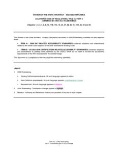 DIVISION OF THE STATE ARCHITECT - ACCESS COMPLIANCE CALIFORNIA CODE OF REGULATIONS, TITLE 24, PART 2 COMBINED IBC AND DOJ RULEMAKINGS Chapters 1, 2, 3, 4, 5, 9, 10, 11B, 11C, 16, 24, 27, 29, 30, 31, 31B, 33, 34 and 35  T