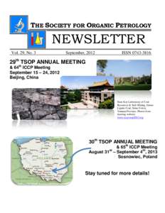 THE SOCIETY FOR ORGANIC PETROLOGY  NEWSLETTER Vol. 29, No. 3  September, 2012