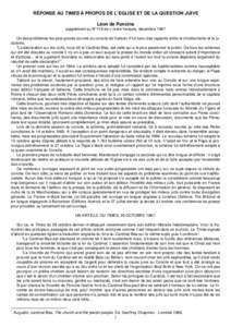 RÉPONSE AU TIMES À PROPOS DE L’EGLISE ET DE LA QUESTION JUIVE Léon de Poncins supplément au N°118 de L’ordre français, décembre 1967 Un des problèmes les plus graves soumis au concile de Vatican II fut celui 