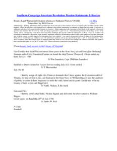 Southern Campaign American Revolution Pension Statements & Rosters Bounty Land Warrant information relating to Nathaniel Nicken VAS420 Transcribed by Will Graves vsl 2VA[removed]