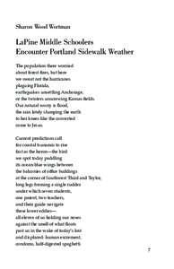 Sharon Wood Wortman  LaPine Middle Schoolers Encounter Portland Sidewalk Weather The population there worried about forest ﬁres, but here