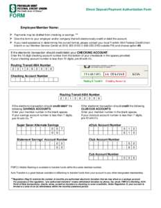 Direct Deposit/Payment Authorization Form  FORM Employee/Member Name: ______________________________________________  
