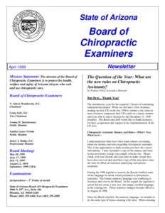 State of Arizona  Board of Chiropractic Examiners April 1999