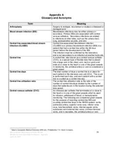 Appendix A Glossary and Acronyms Term Arthroplasty Blood stream infection (BSI)