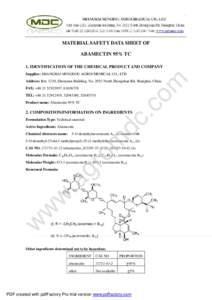 MATERIAL SAFETY DATA SHEET OF ABAMECTIN 95% TC 1. IDENTIFICATION OF THE CHEMICAL PRODUCT AND COMPANY