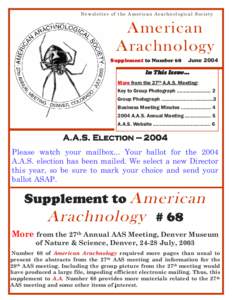 Newsletter of the American Arachnological Society  American Arachnology Supplement to Number 68