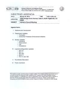 Bureau of Home Furnishings and Thermal Insulation - Advisory Council Meeting Agenda