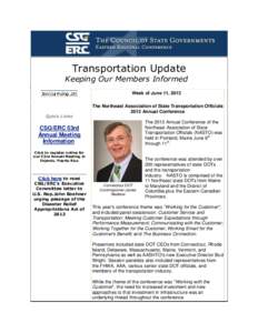 Transportation Update  Keeping Our Members Informed Week of June 11, 2013  Quick Links