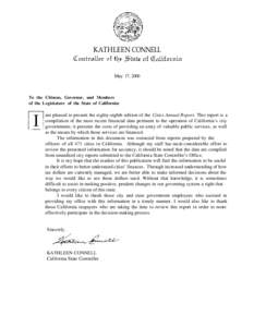 KATHLEEN CONNELL  May 17, 2000 To the Citizens, Governor, and Members of the Legislature of the State of California:
