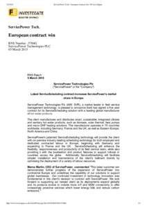 [removed]ServicePower Tech. | European contract win | FE InvestEgate ServicePower Tech.